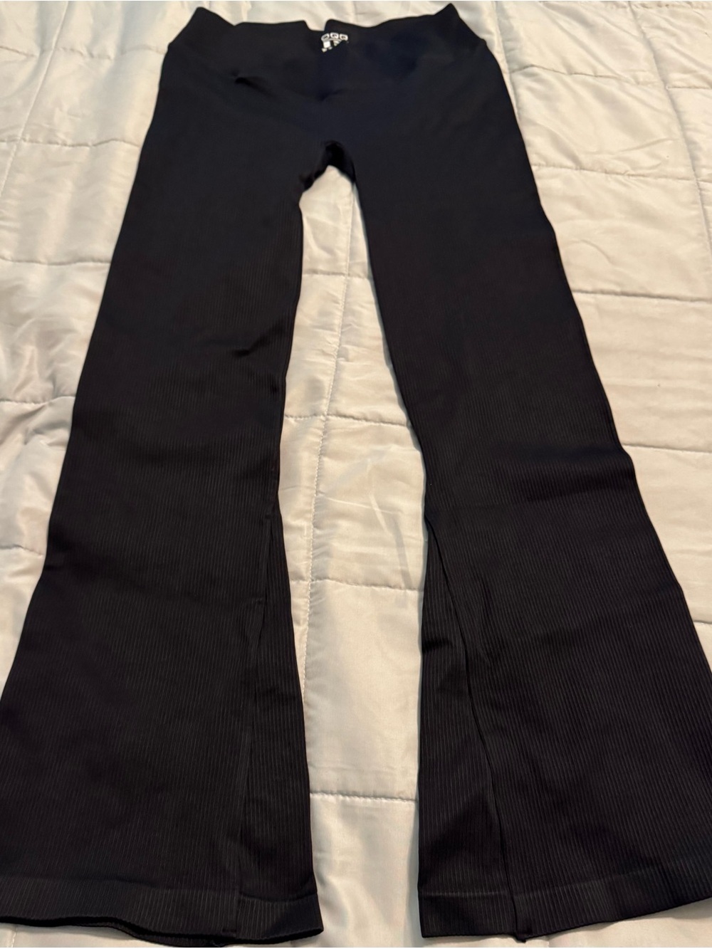 Black Flared Ribbed Leggings - Women's Stretch Flare Pants